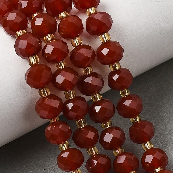 Natural Carnelian(Dyed & Heated) Beads Strands, Faceted Rondelle Beads, with Seed Beads