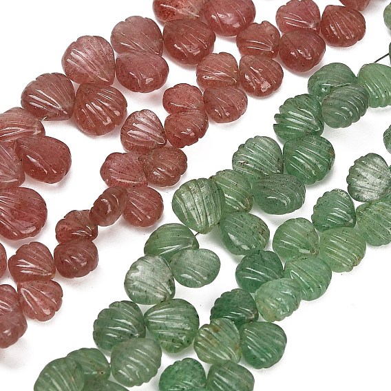 Collares de cuentas talladas de cuarzo fresa natural, shell forma, superior perforado, con la borla