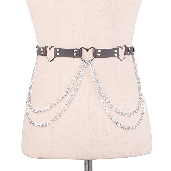 Цепочка из сплава в форме сердца с кисточками из искусственной кожи на талии, платина