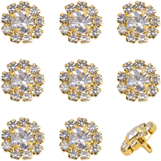 10шт 1-отверстие цинковый сплав стержень кнопки, с кристально горный хрусталь, цветок