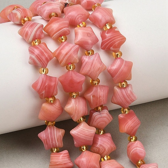 Синтетические бусины из родохрозита, толстая звезда, с бисером