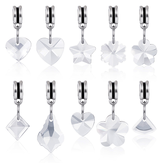 30шт 10 стили стеклянные европейские подвески-шармы, со сплавочной фурнитурой, разнообразные, платина