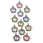 UV Plating Alloy Glass Pendants, Flower Charm, with Rhinestone, Faceted, Mixed Color
