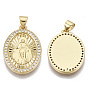 Brass Micro Pave Cubic Zirconia Pendants, for Mother's Day, with Brass Snap on Bails, Oval with Virgin Mary, Golden