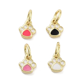 Real 18K Gold Plated Brass Enamel Charms, with Jump Ring, Long-Lasting Plated, Lead Free & Cadmium Free, Paw Print Charm