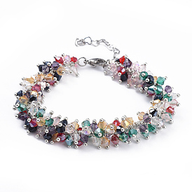 Glass Beads Bracelets, with 304 Stainless Steel Lobster Claw Clasps, Heart chain extender and Cardboard Jewelry Set Box