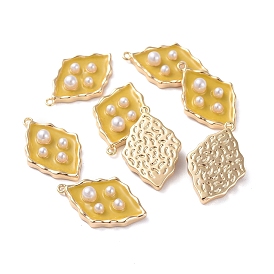 Pendentifs en émail, avec les accessoires en laiton et perles acryliques, réel 18 k plaqué or, losange