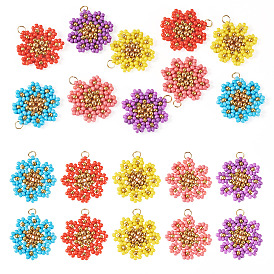10 piezas 5 estilos colgantes de flores con cuentas de semillas de vidrio, con 304 anillo de salto de acero inoxidable, real 18 k chapado en oro