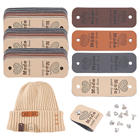 40Pcs 4 Colors Rectangle with Heart Pattern Imitation Leather Label Tags, for DIY Scarf, Bags, Shoes, Hat Accessories, with 50 Bags Iron Rivet Studs