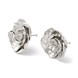 Rack Plating Brass Stud Earrings, Long-Lasting Plated, Lead Free & Cadmium Free, Flower