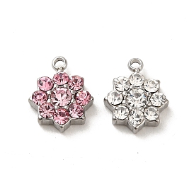 304 Stainless Steel Charms,  with Rhinestone, Flower