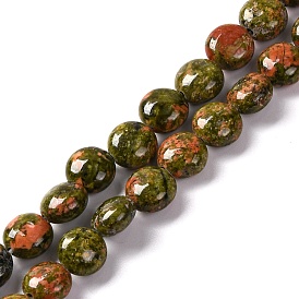 Natural Unakite Beads Strands, Flat Round