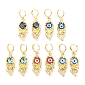 Rack Plating Brass Dangle Earrings for Women, Cadmium Free & Lead Free, Long-Lasting Plated, Evil Eye, Real 18K Gold Plated