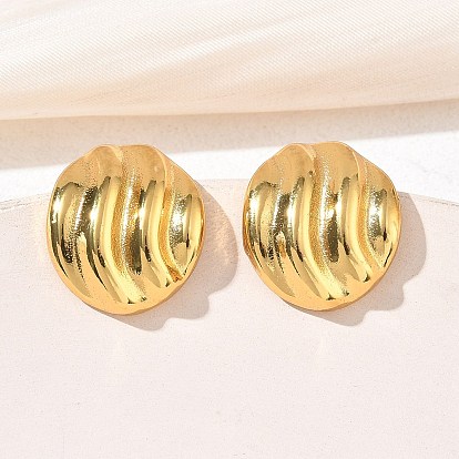 Рельефные овальные серьги-гвоздики из нержавеющей стали для женщин, ионное покрытие (ip)