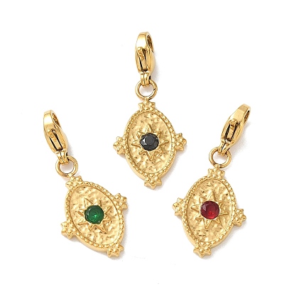 Овальные 304 подвесные украшения из нержавеющей стали и стекла, с карабин-лобстерами , реальный 18 k позолоченный