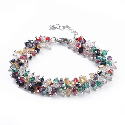 Glass Beads Bracelets, with 304 Stainless Steel Lobster Claw Clasps, Heart chain extender and Cardboard Jewelry Set Box