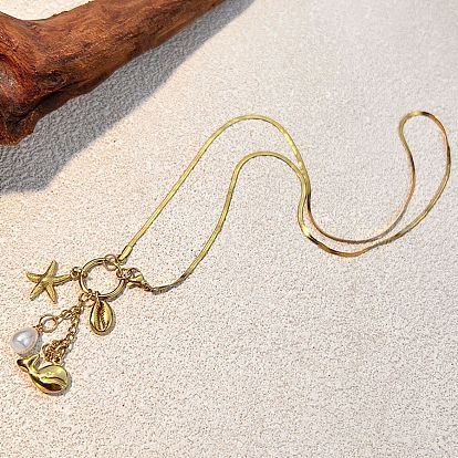 Пляж 304 ожерелья из нержавеющей стали с подвесками в виде морских звезд и китов, с абс пластмассовой имитационной жемчужиной, белые