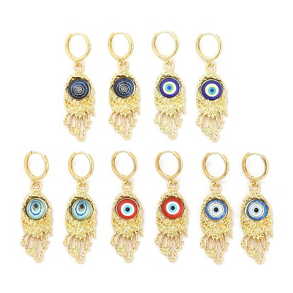 Rack Plating Brass Dangle Earrings for Women, Cadmium Free & Lead Free, Long-Lasting Plated, Evil Eye, Real 18K Gold Plated