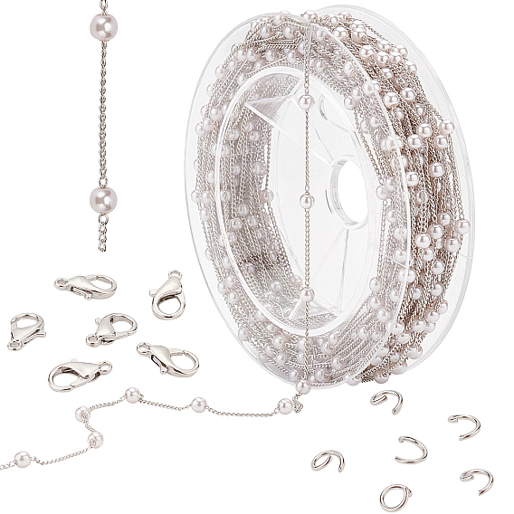 Набор для самостоятельного изготовления комплекта украшений из цепочек с искусственным жемчугом, в том числе латунные цепи из абс-пластика с жемчужными бусинами, 304 из нержавеющей стали открыты кольца прыжок, Карабин-лобстер из цинкового сплава
