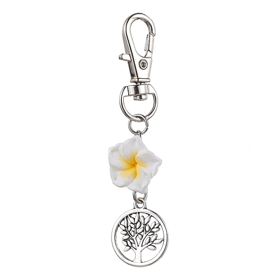 2Pcs Handmade Polymer Clay Plumeria Pendant Decorations, Tree of Life Tibetan Style Alloy Finding Charm