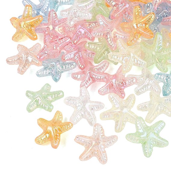 Transparent Acrylic Beads, Starfish, Rainbow Color Plated
