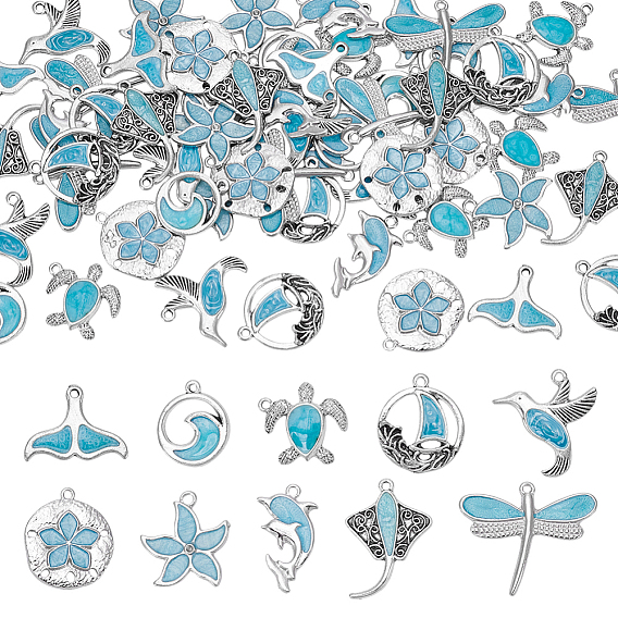 60 шт 10 стили подвески из цинкового сплава в тибетском стиле, с эпоксидной смолой
