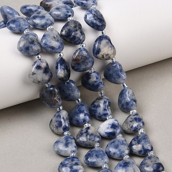 Натуральное синее пятно нитки из бисера яшмы, пухлое сердце, Топ пробуренной, с бисером