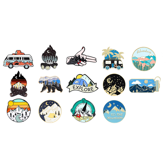 Outdoor Travel Pin Set - 15 Pieces for Backpacks and Jackets