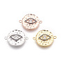 Brass Micro Pave Cubic Zirconia Links, with Enamel, Lead Free & Cadmium Free, Flat Round with Eye