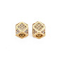 Brass Micro Pave Clear Cubic Zirconia Beads, Six Sided Celestial Dice