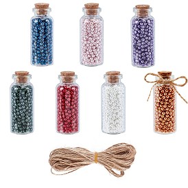 DIY Wishing Bottle Kits, include Glass Jar Glass Bottles Bead Containers, with Cork Stopper, Glass Pearl Beads and Jute Twine