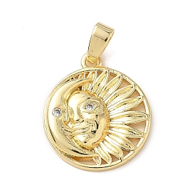 Латунные микро проложить кубического циркония подвески, плоские круглые с солнцем