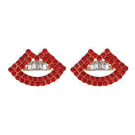Minimalist Creative Rhinestone Lip Earrings for Women - Sexy Hollow Mouth Studs Jewelry