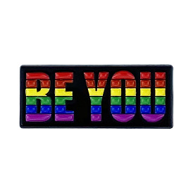 Alloy and Enamel Brooch, Rainbow Rectangle with Word BE YOU Enamel Pins