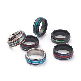 Ion Plating(IP) 304 Stainless Steel Shell/Wood Cuff Ring for Women, Opal Wide Band Open Rings