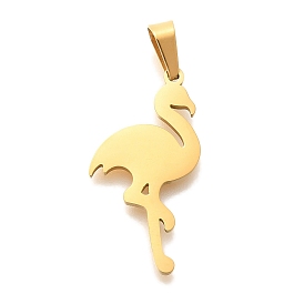 PVD Vacuum Plating 304 Stainless Steel Pendants, Flamingo Shape Charm