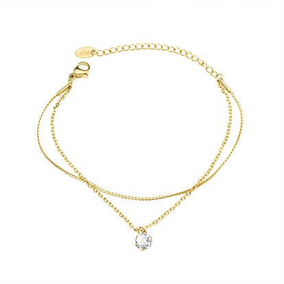 Sparkling Double-layer S-chain Titanium Steel Bracelet with Diamond for Women - E116