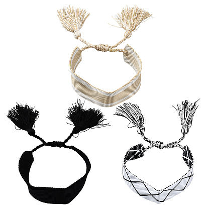 3 шт. 3 цвета плетеные браслеты из хлопкового шнура ручной работы для женщин, с кистями