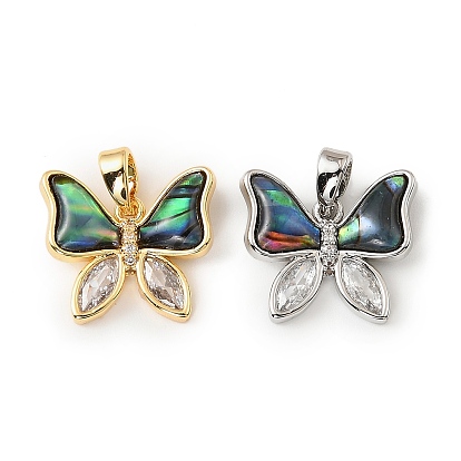 Подвески из латуни, ракушек пауа и прозрачных кубических цирконий, бабочки прелести