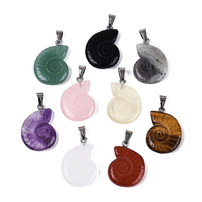 Natürlichen Edelstein-Anhänger, Muschel-Anhänger, mit Schnappverschlüssen aus Edelstahl, Edelstahl Farbe