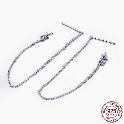 925 Sterling Silver Earring Hooks Findings, with 925 Stamp, with Box Chain & Cup Pearl Bail Pin