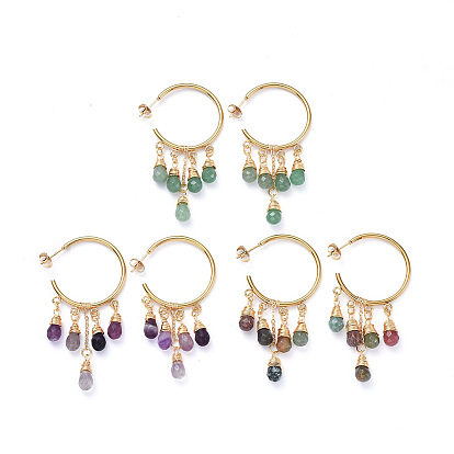 304 из нержавеющей стали болтаться серьги, серьги-кольца, с уха орехов, подвески из натуральных драгоценных камней и латунные кабельные цепи