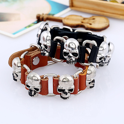 Imitation Leather Cord Bracelet, Skull