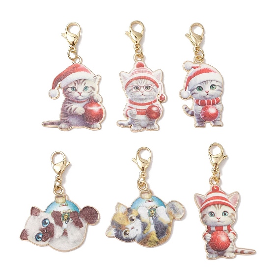 6 шт 6 стили рождественский кот сплав эмаль подвеска украшения, Подвеска-застежка-когти омара для украшения сумки