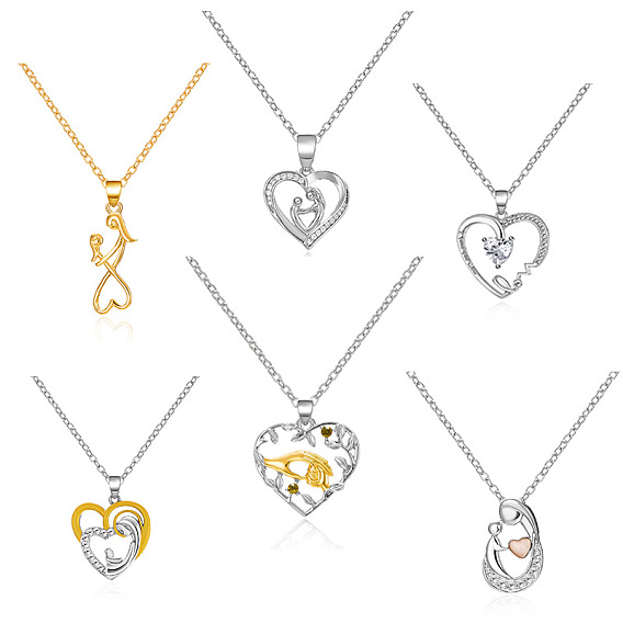 Кулоны-подвески из сплава со стразами ко Дню матери, сердце