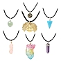 DIY Stone Pendant Necklace Making Kit, Including Gemstone Pendants, Brass Micro Pave Cubic Zirconia Pendants, Waxed Cotton Cord Necklace Making