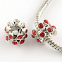Column Antique Silver Plated Alloy Rhinestone European Beads, Large Hole Beads, 10~11x7~8mm, Hole: 5mm