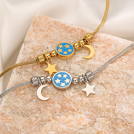 Minimalist Star and Moon Pendant Titanium Steel Bracelet for Women