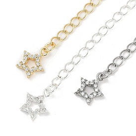 Brass Micro Pave Cubic Zirconia Ends with Chains, Star