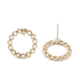 Hollow Twist Ring Alloy Studs Earrings for Women, with 304 Stainless Steel Pins